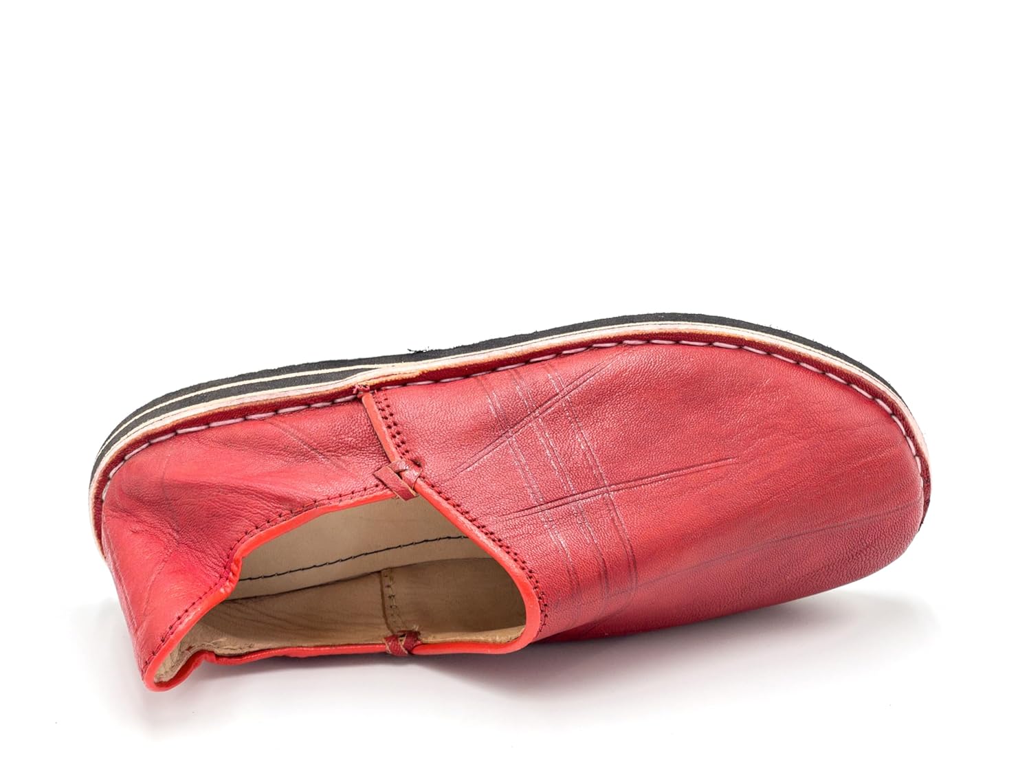 Babouche Berbère Authentique - Extrémité Arrondie - En Cuir Rouge
