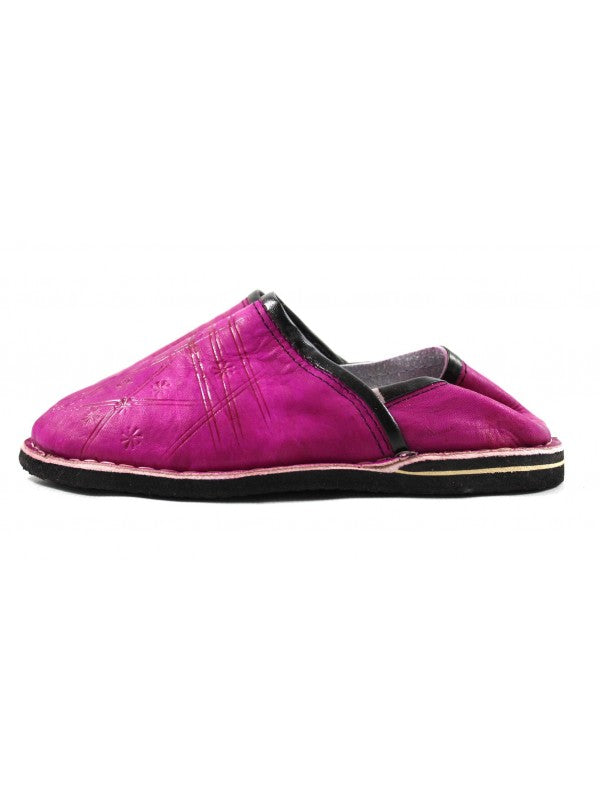 Babouche Berbère Authentique - Extrémité Arrondie - En Cuir Violet fuschia