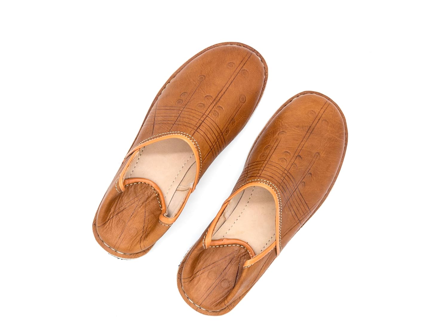 Babouche Berbère Authentique - Extrémité Arrondie - En Cuir Marron camel
