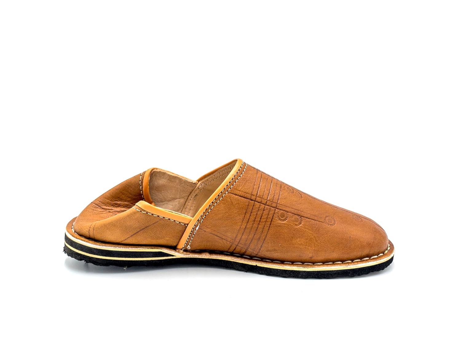 Babouche Berbère Authentique - Extrémité Arrondie - En Cuir Marron camel