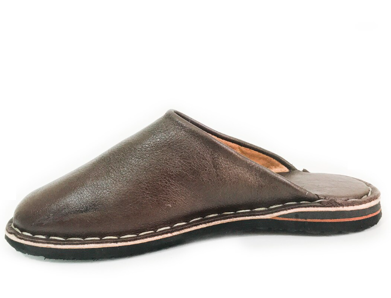Babouche style mule Berbère Traditionnelle - Bout Rond - Cuir Marron Foncé