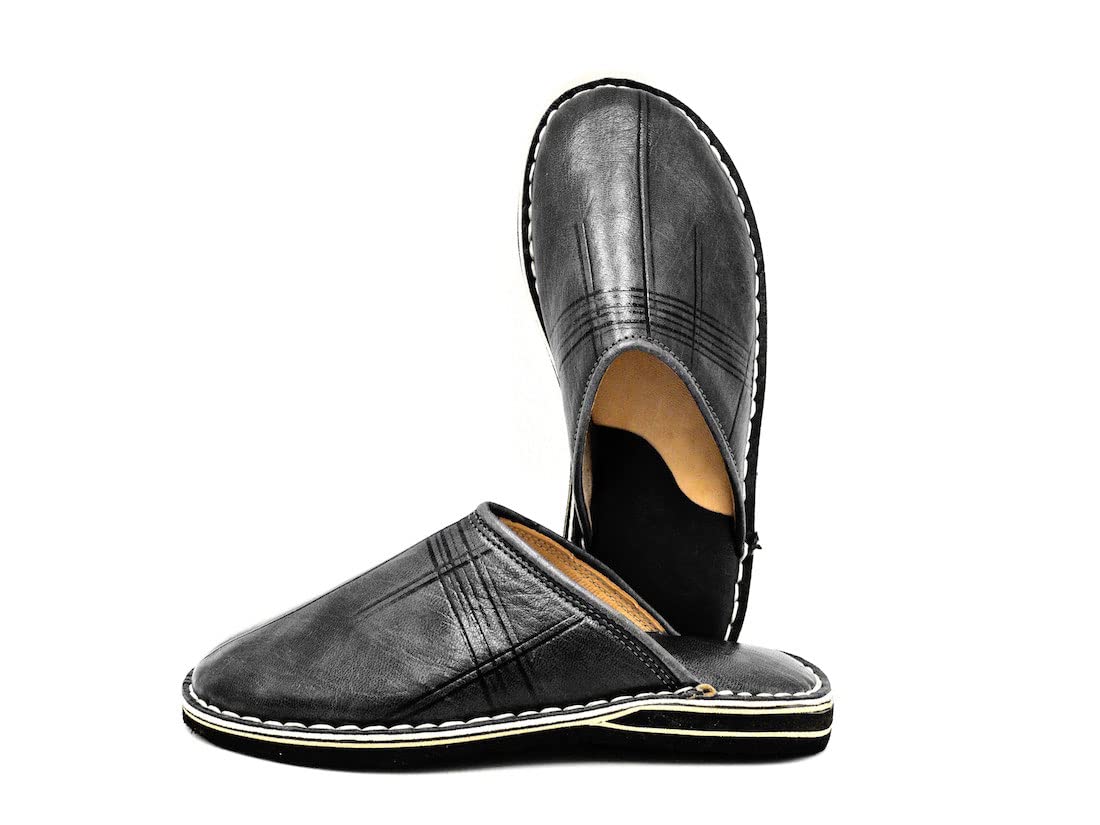 Babouche style mule Berbère Traditionnelle - Bout Rond - Cuir NOIR