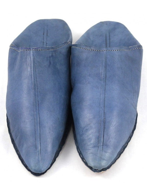 Babouche Homme en Cuir Bleu: Élégance Authentique avec Mule Pointue et Confort Exceptionnel