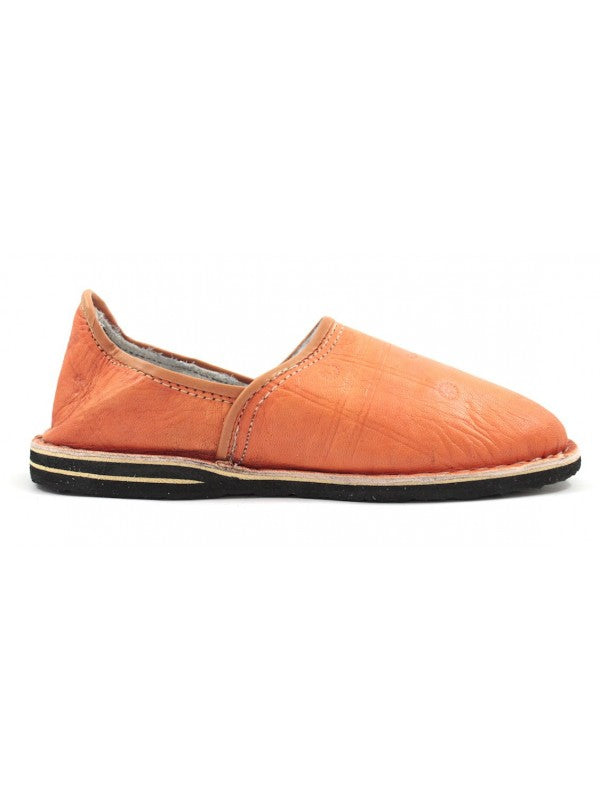 Babouche Berbère Traditionnelle - Bout Rond - Cuir Orange