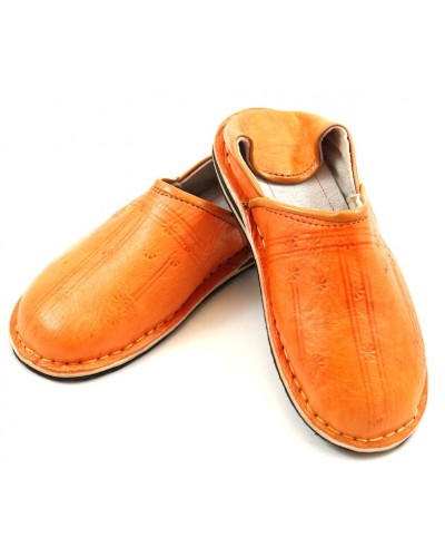 Babouche Berbère Traditionnelle - Bout Rond - Cuir Orange