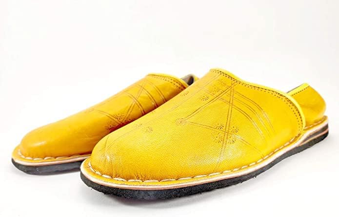 Babouche Berbère Authentique - Extrémité Arrondie - En Cuir Jaune