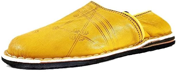 Babouche Berbère Authentique - Extrémité Arrondie - En Cuir Jaune