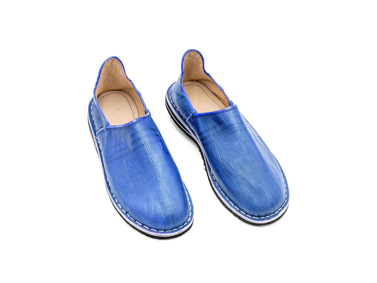 Babouche Berbère Authentique - Extrémité Arrondie - En Cuir Bleu