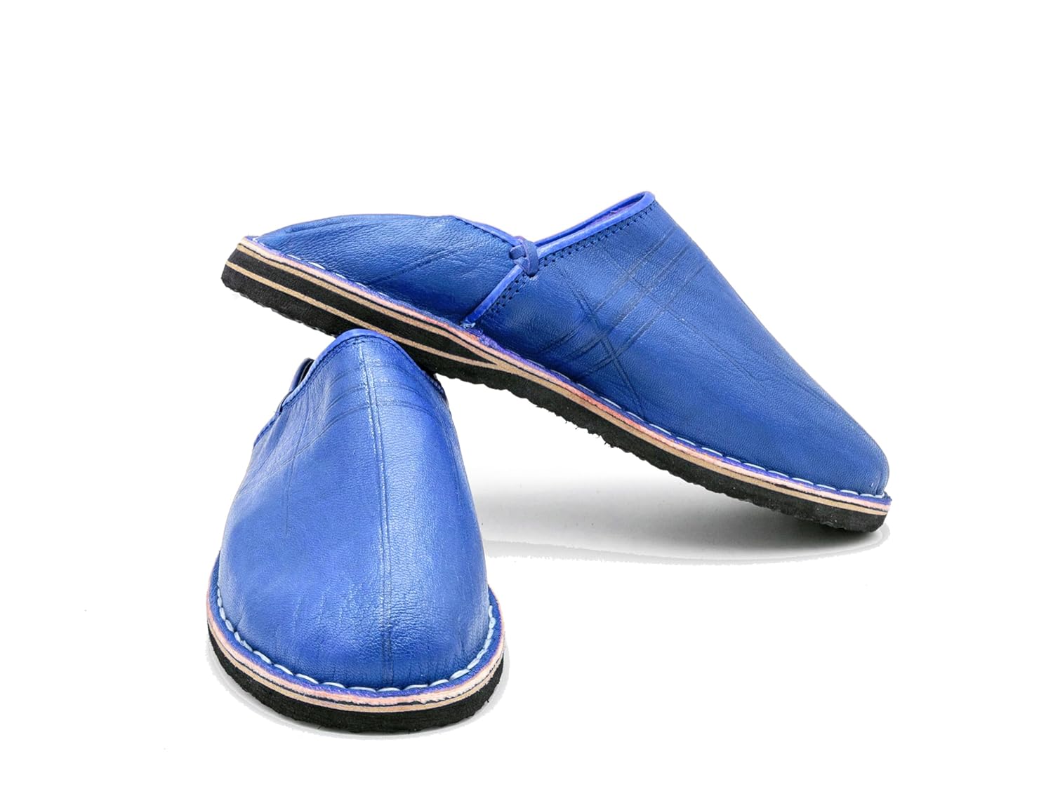 Babouche Berbère Authentique - Extrémité Arrondie - En Cuir Bleu