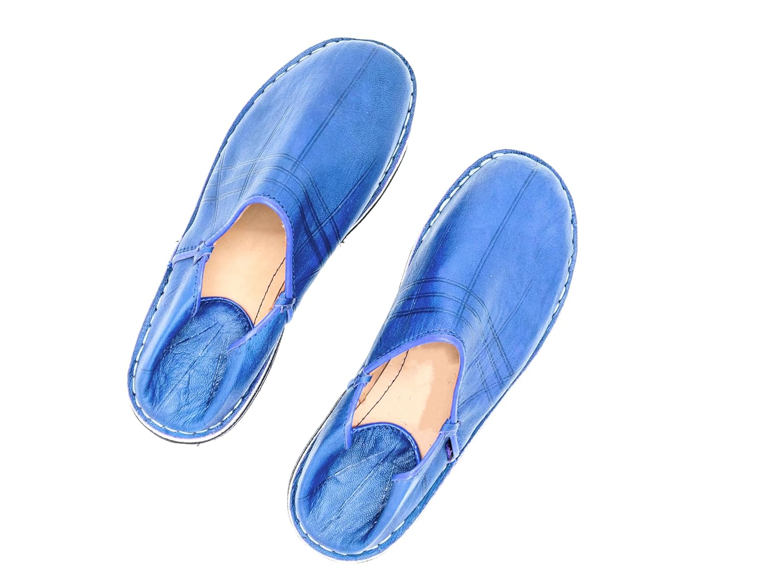 Babouche Berbère Authentique - Extrémité Arrondie - En Cuir Bleu