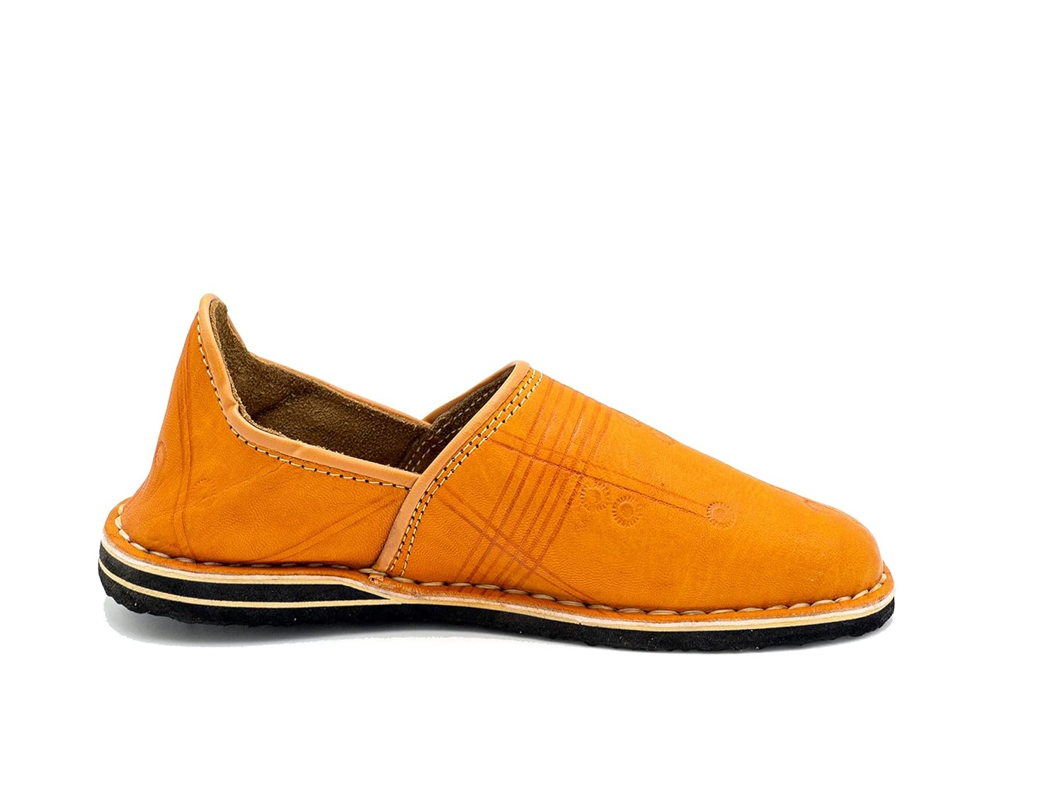 Babouche Berbère Authentique - Extrémité Arrondie - En Cuir marron clair