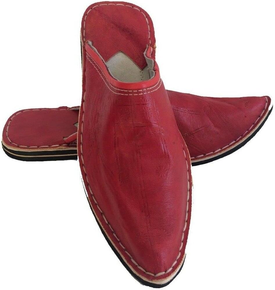 Babouche Style Mule Berbère Traditionnelle - Bout Pointu - Cuir ROUGE