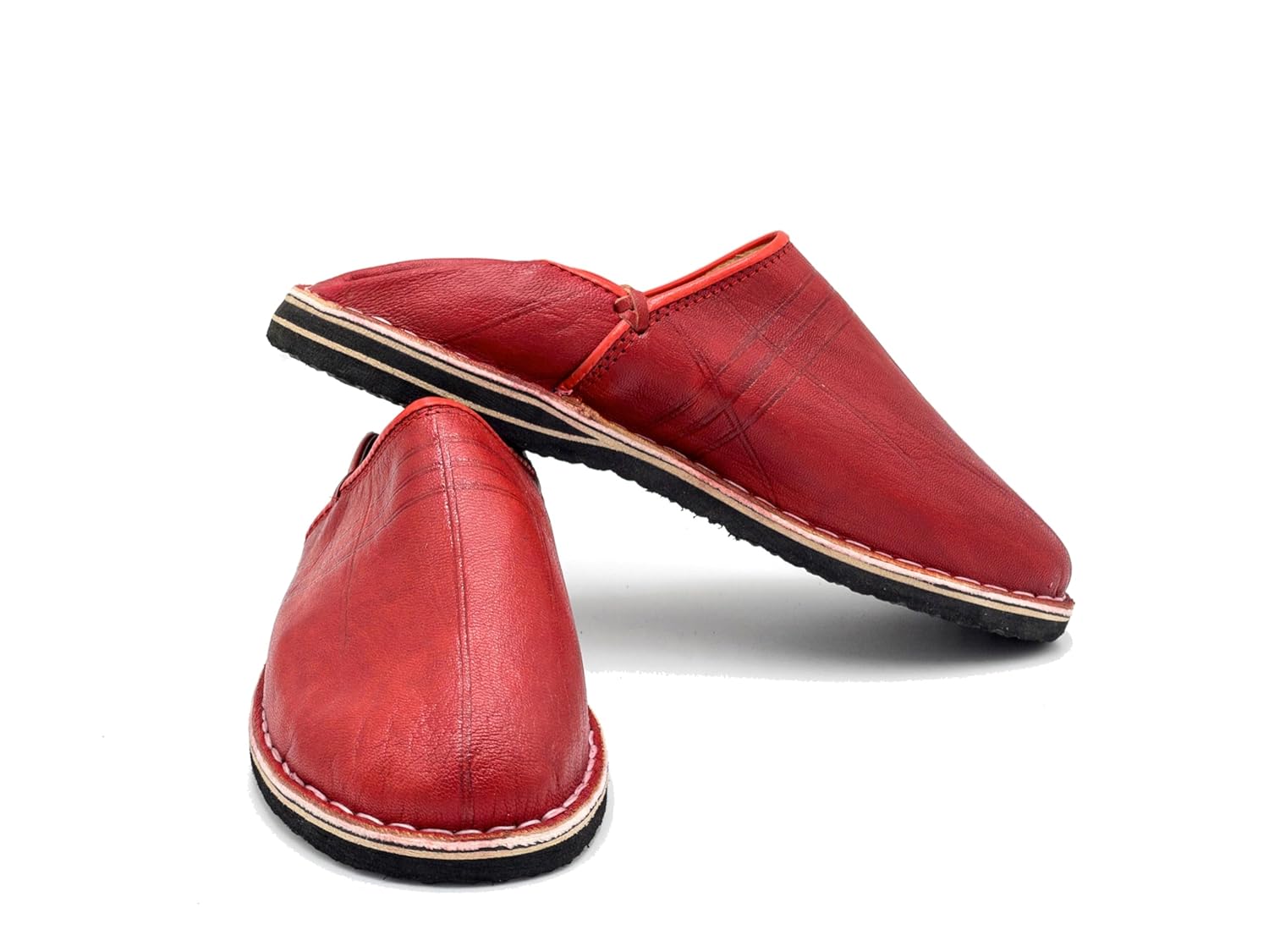 Babouche Berbère Authentique - Extrémité Arrondie - En Cuir Rouge