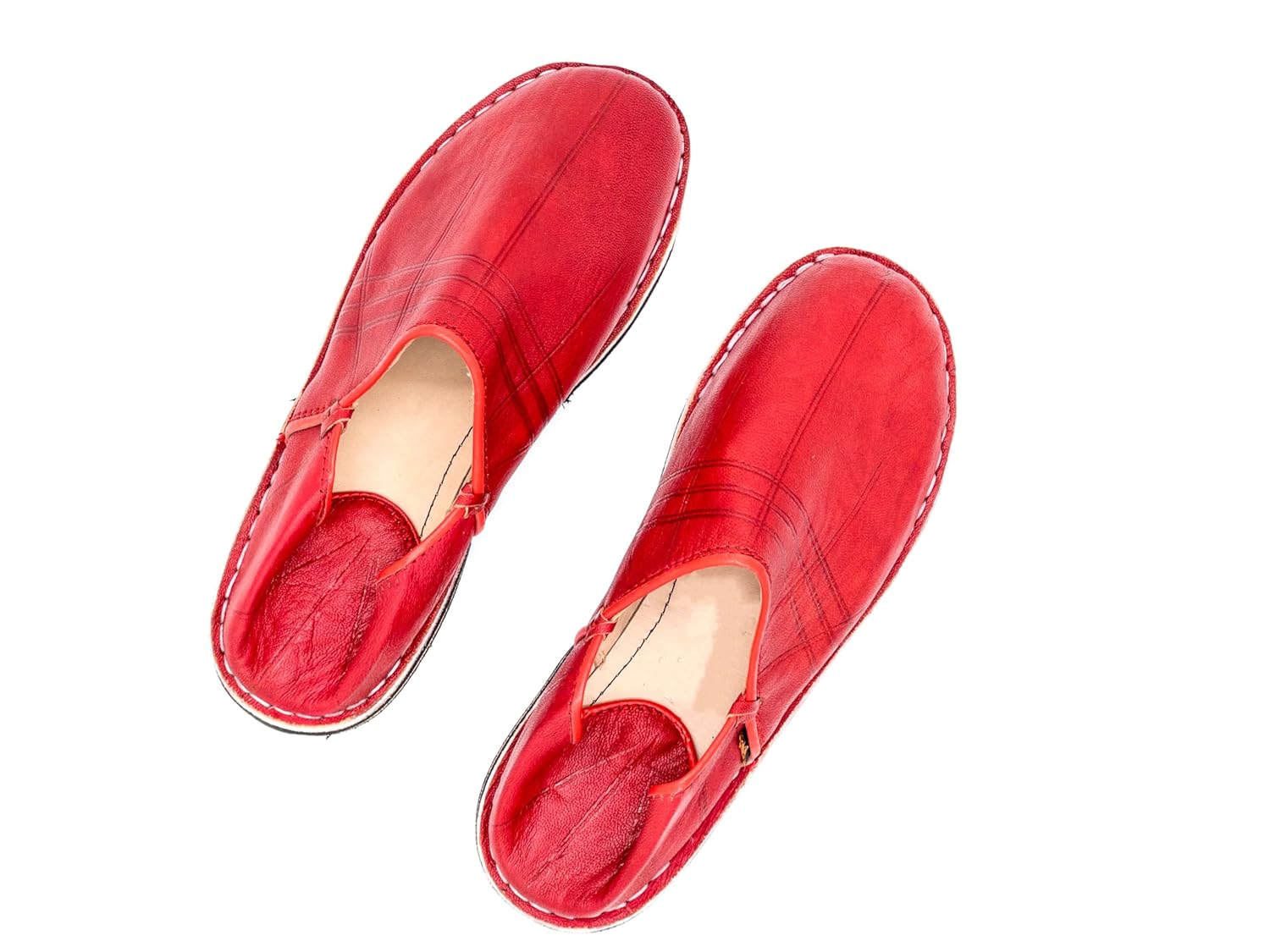 Babouche Berbère Authentique - Extrémité Arrondie - En Cuir Rouge