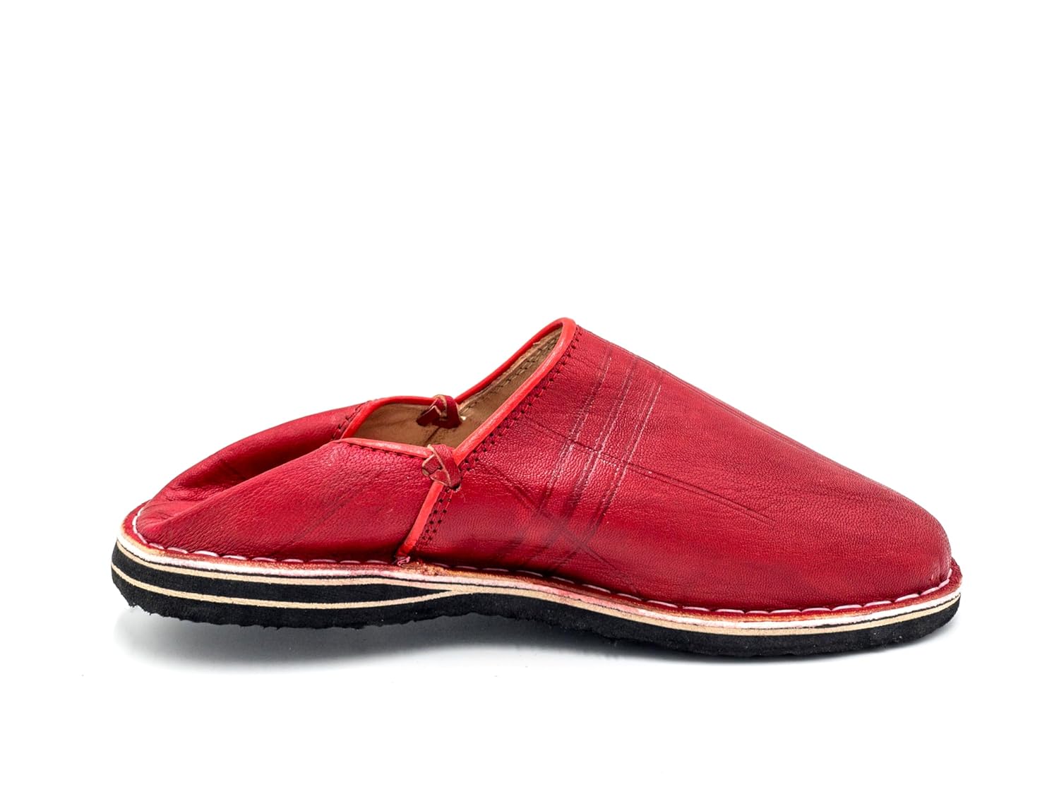 Babouche Berbère Authentique - Extrémité Arrondie - En Cuir Rouge