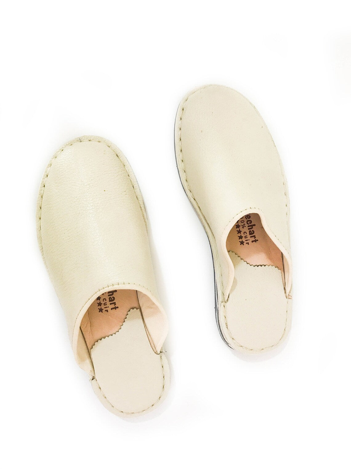 Babouche style mule Berbère Traditionnelle - Bout Rond - Cuir Blanc