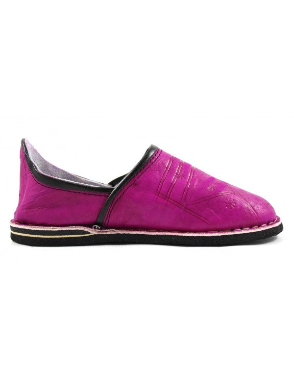 Babouche Berbère Authentique - Extrémité Arrondie - En Cuir Violet fuschia