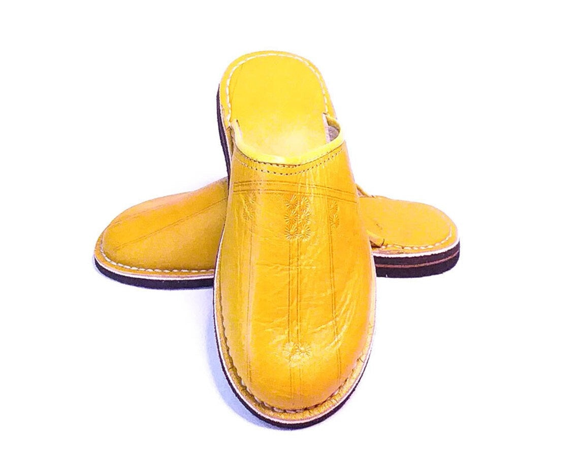 Babouche style mule Berbère Traditionnelle - Bout Rond - Cuir Jaune
