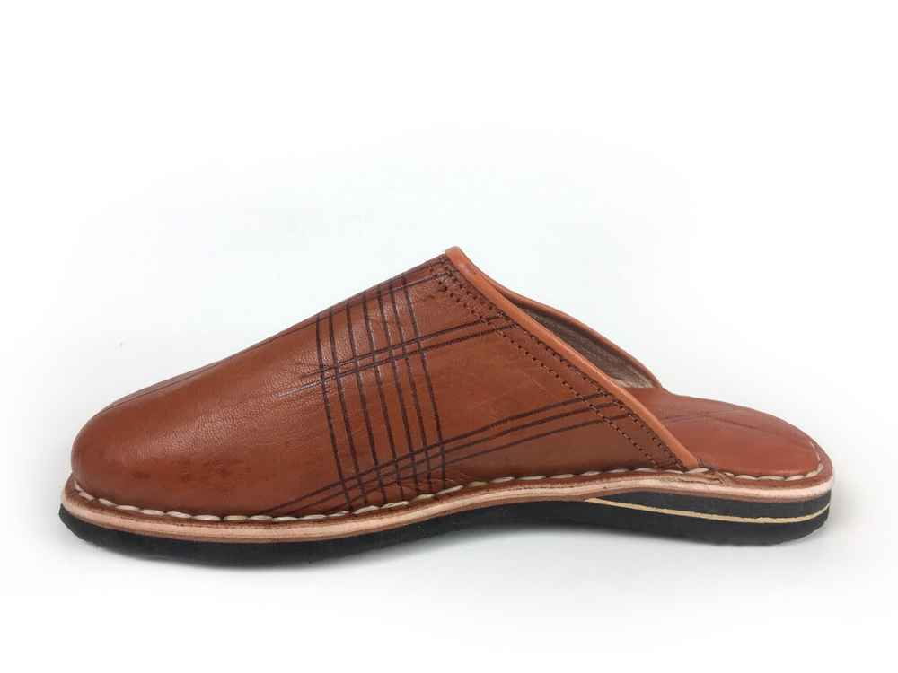 Babouche style mule Berbère Traditionnelle - Bout Rond - Cuir Marron Camel