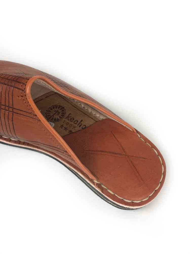 Babouche style mule Berbère Traditionnelle - Bout Rond - Cuir Marron Camel