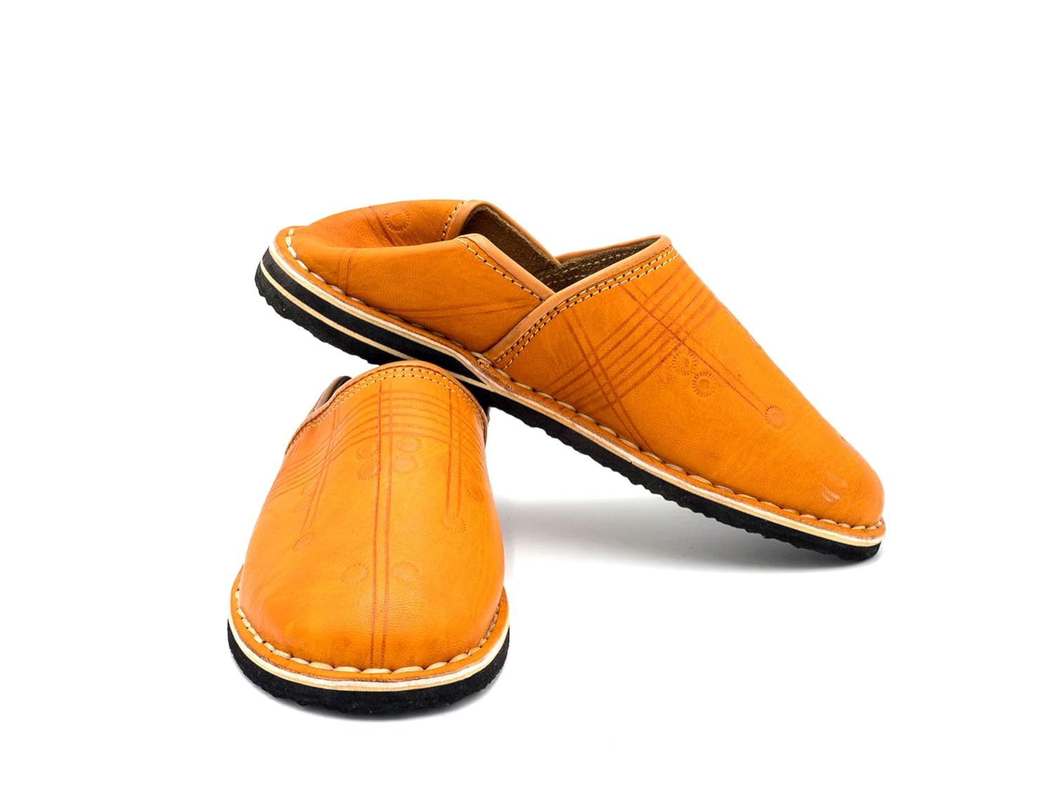 Babouche Berbère Authentique - Extrémité Arrondie - En Cuir marron clair