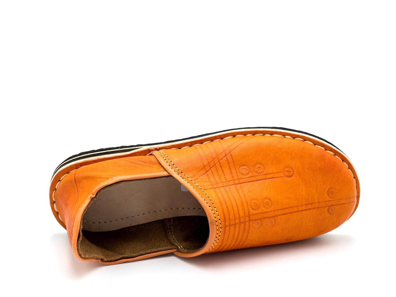 Babouche Berbère Authentique - Extrémité Arrondie - En Cuir marron clair