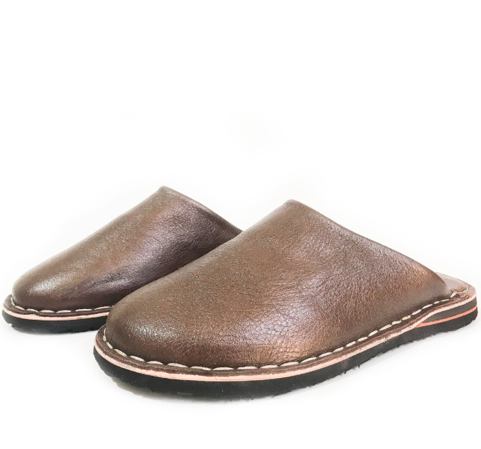 Babouche style mule Berbère Traditionnelle - Bout Rond - Cuir Marron Foncé