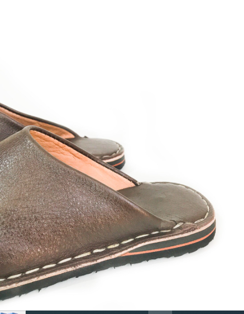 Babouche style mule Berbère Traditionnelle - Bout Rond - Cuir Marron Foncé
