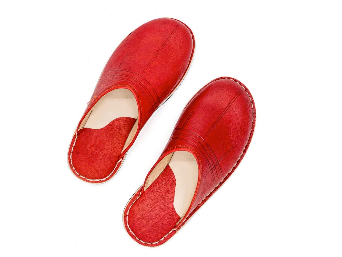 Babouche style mule Berbère Traditionnelle - Bout Rond - Cuir Rouge