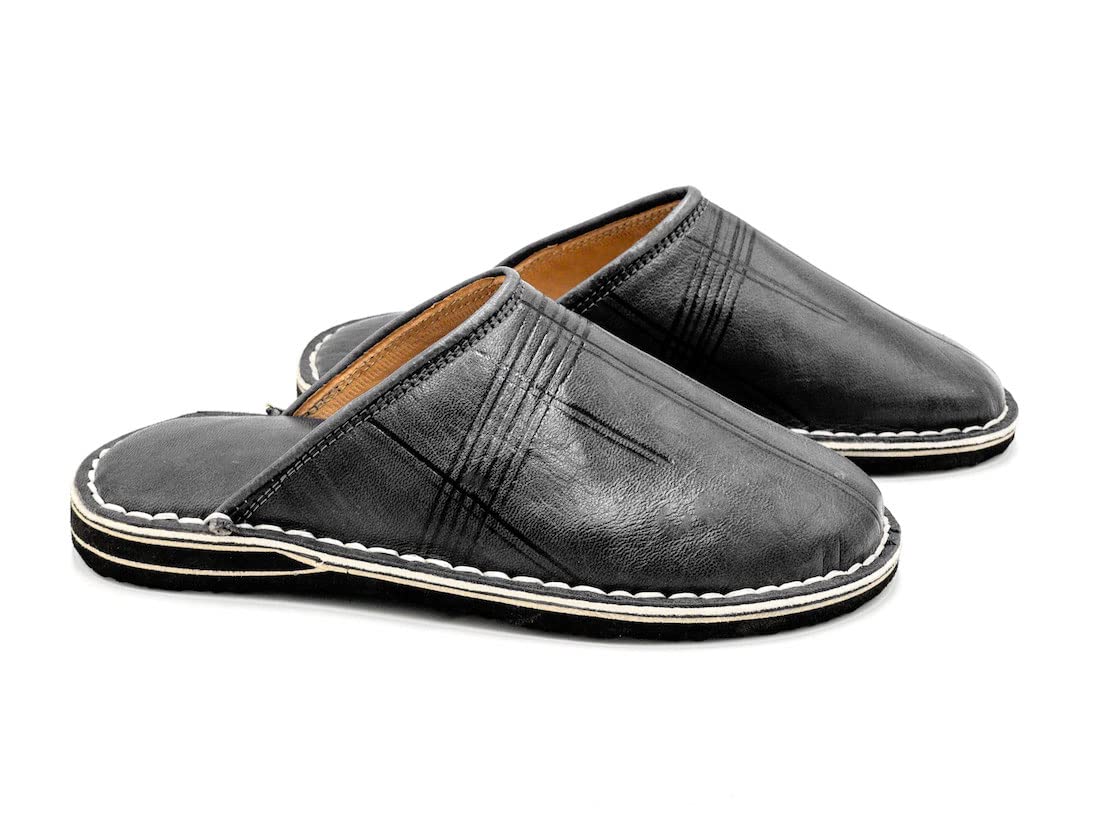 Babouche style mule Berbère Traditionnelle - Bout Rond - Cuir NOIR