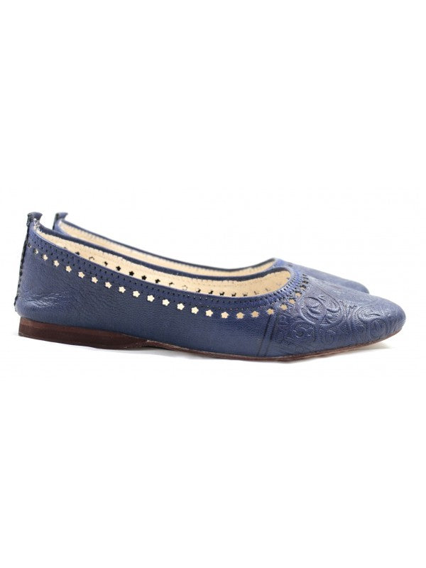 Ballerines Bleu en Cuir Marocain : Élégance et Confort Artisanaux