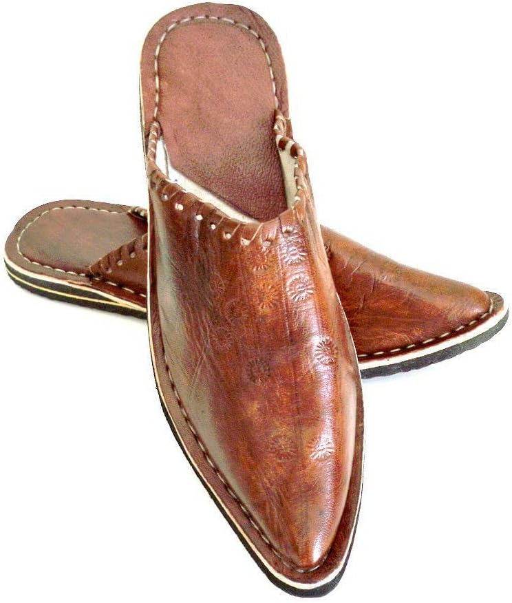 Babouche Style Mule Berbère Traditionnelle - Bout Pointu - Cuir Marron camel