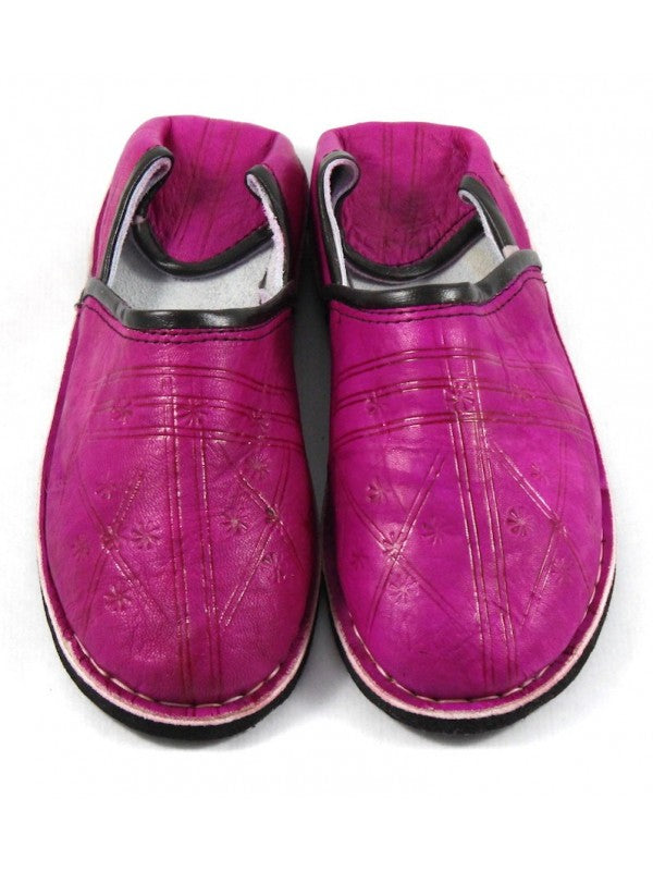 Babouche Berbère Authentique - Extrémité Arrondie - En Cuir Violet fuschia