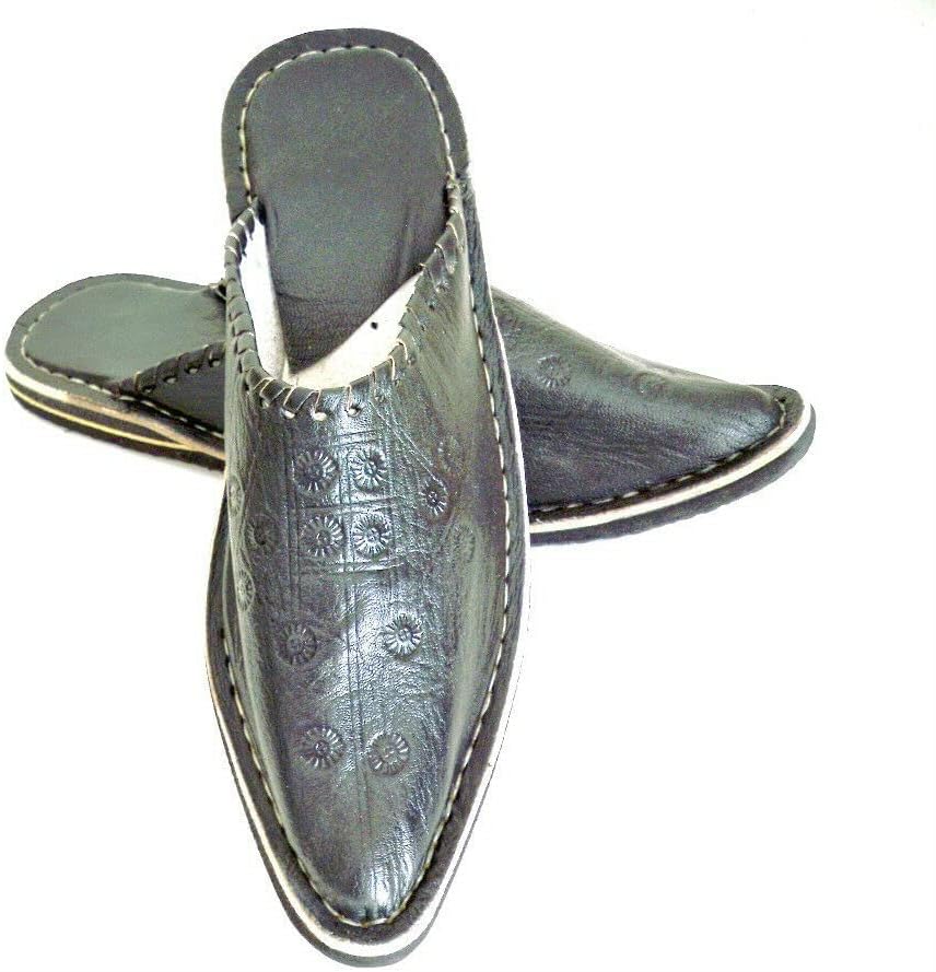 Babouche Style Mule Berbère Traditionnelle - Bout Pointu - Cuir NOIR