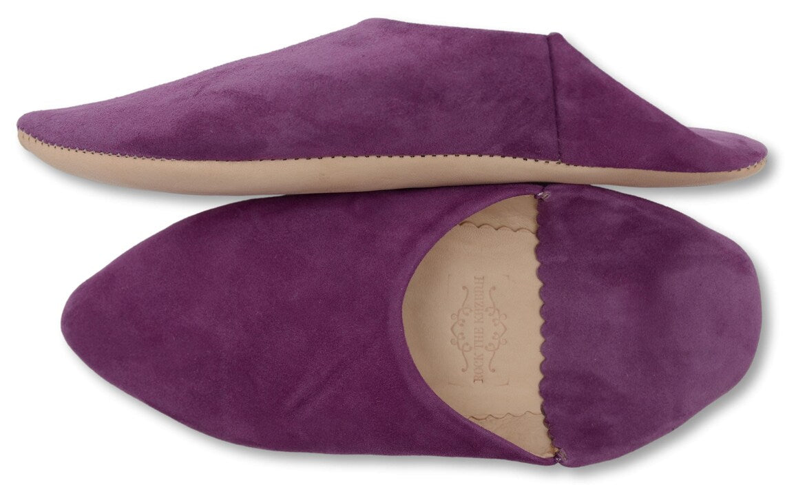 Babouches en Daim Violet pour Femme : Confort, Élégance Durable, et Charme Artisanal avec Bout Pointu