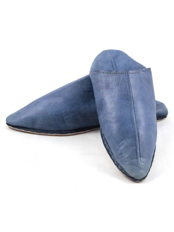 Babouche Homme en Cuir Bleu: Élégance Authentique avec Mule Pointue et Confort Exceptionnel