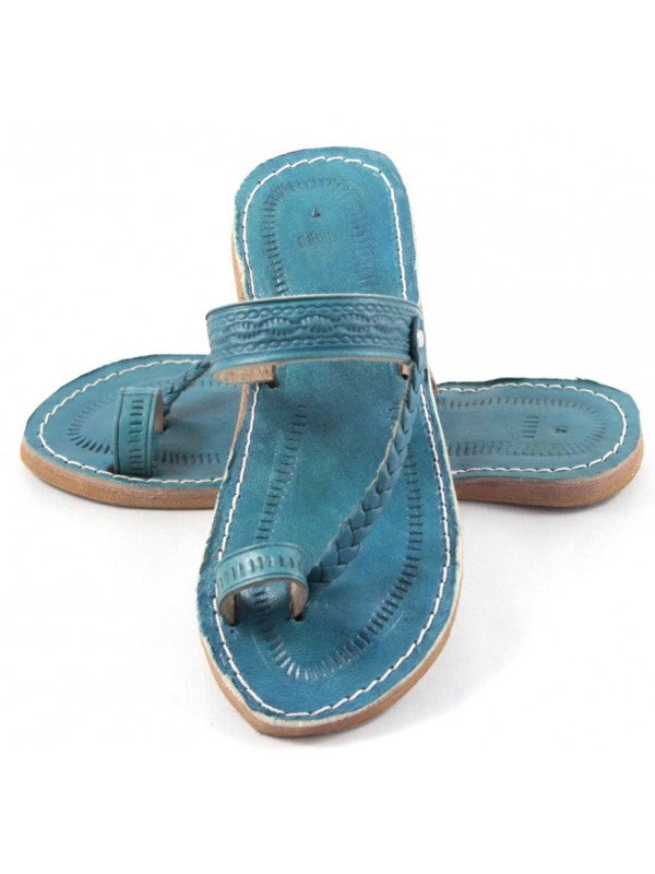 Sandales Marocaines en Cuir de Vache Bleu turquoise : Élégance et Confort pour Femmes