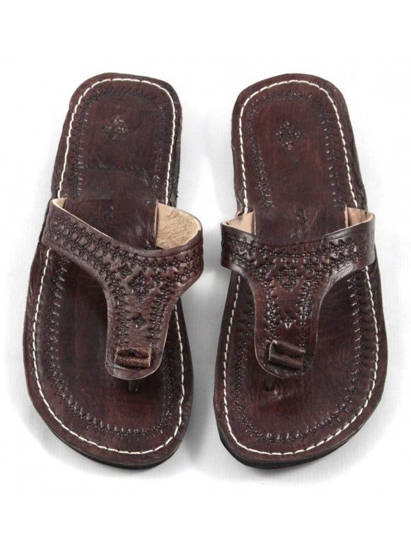 Tongs Marocaines en Cuir pour Homme Marron foncé : Confort et Élégance Artisanaux