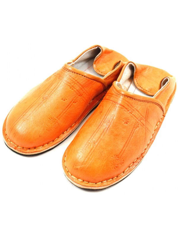 Babouche Berbère Traditionnelle - Bout Rond - Cuir Orange