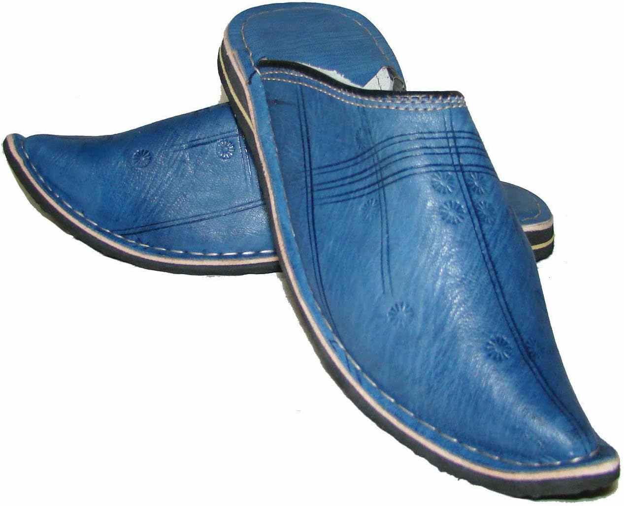 Babouche Style Mule Berbère Traditionnelle - Bout Pointu - Cuir Bleu