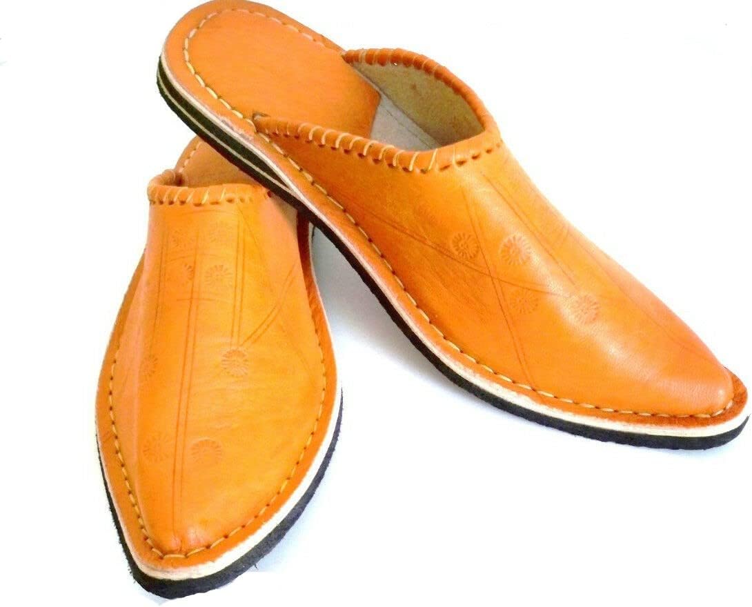 Babouche Style Mule Berbère Traditionnelle - Bout Pointu - Cuir Marron Clair