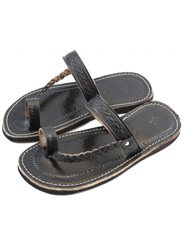 Sandales Marocaines en Cuir de Vache Noir : Élégance et Confort pour Femmes
