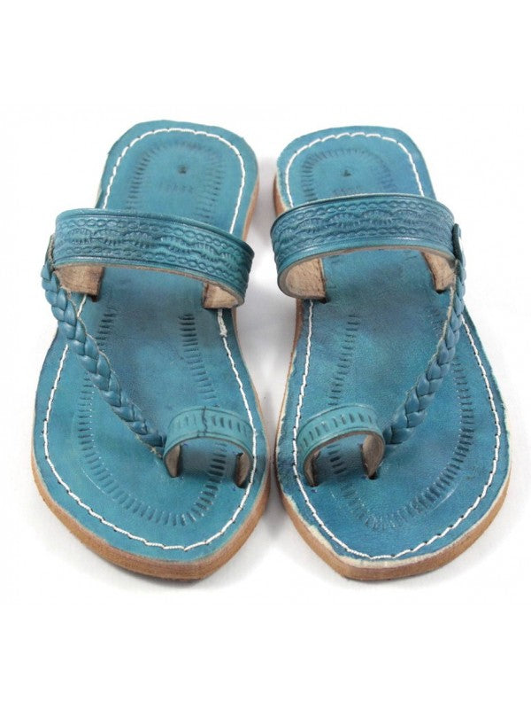 Sandales Marocaines en Cuir de Vache Bleu turquoise : Élégance et Confort pour Femmes